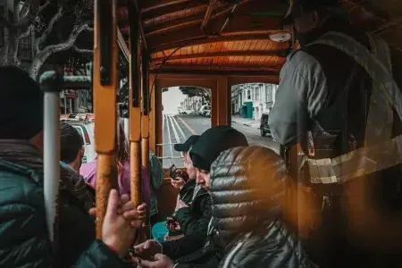 View from inside a cable car. 